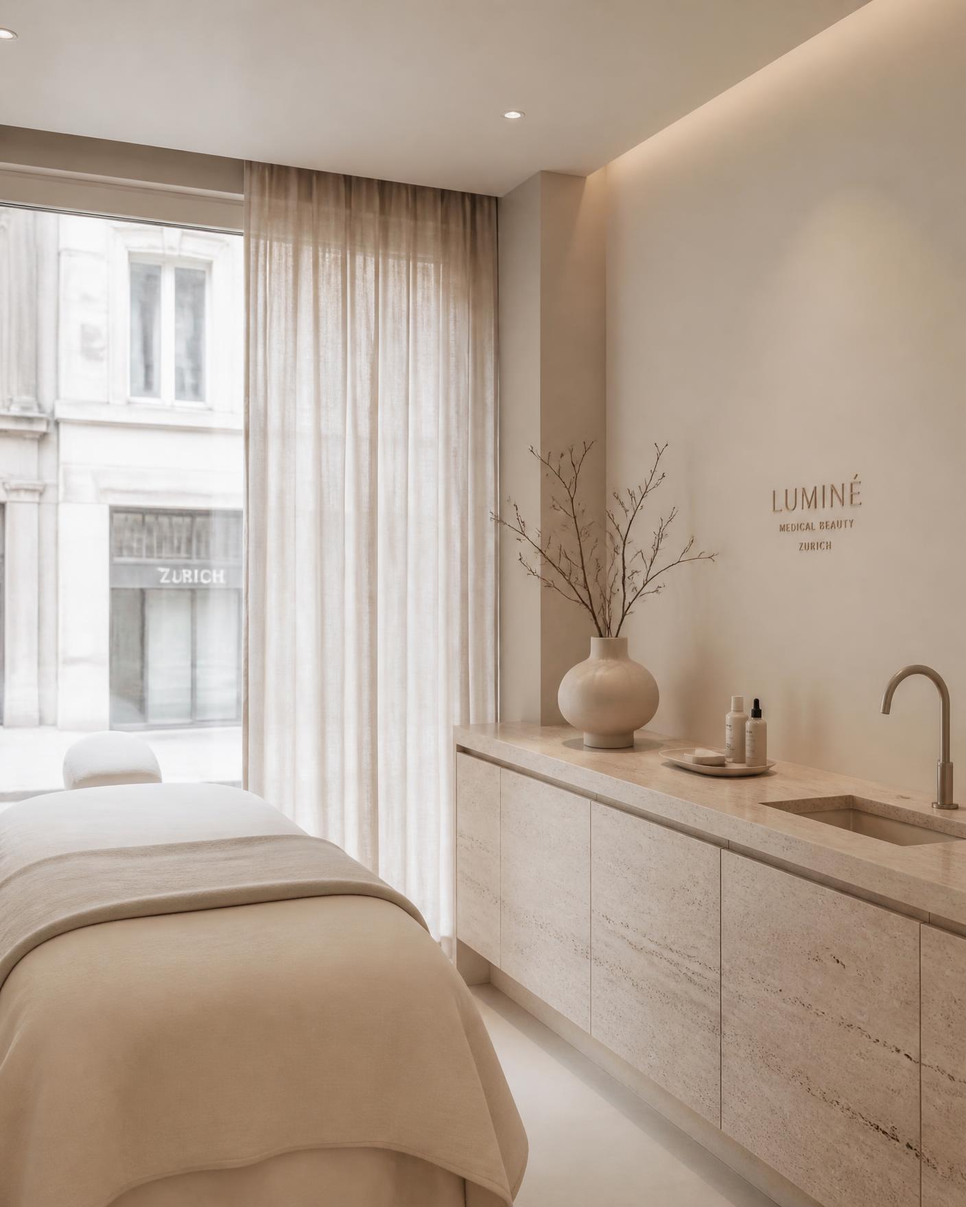 Ruhiger, heller Behandlungsraum des BelleSkin Studios in Zürich